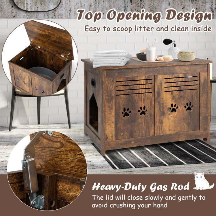 Flip-Top Hidden Cat Washroom Bench with Side Entrance-BrownCostway Gallery View 5 of 11